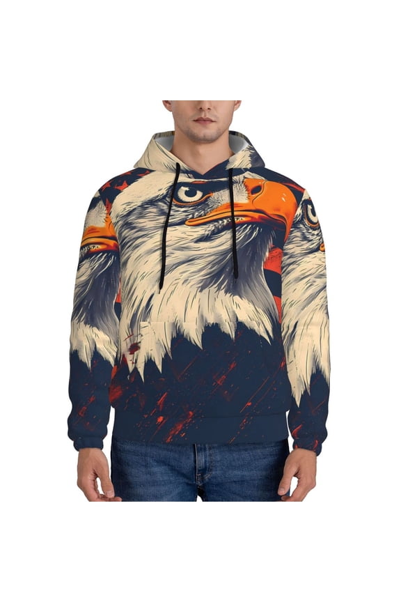 American Bald Eagle A Print Mens Casual Hooded Collar Drawstring Hoodies Pullover Sweatshirts Casual Long Sleeve Shirts-Large