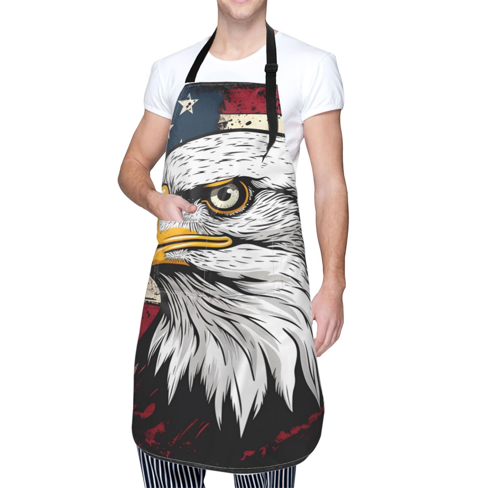 Kdxio American Bald Eagle Apron with Pockets Adjustable Kitchen Aprons for Men Women Waterproof Aprons for Cooking,Drawing,Crafting, Baking Household Cleaning