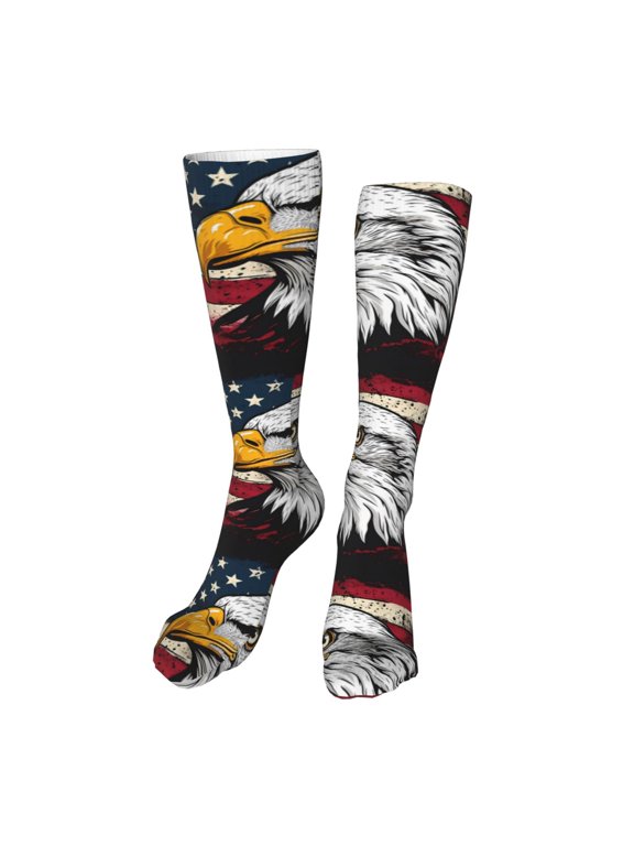 American Bald Eagle Funny Silky Novelty Funky Long Knee High Socks Soft 3D Print Cosplay Crazy Stockings for Men Women