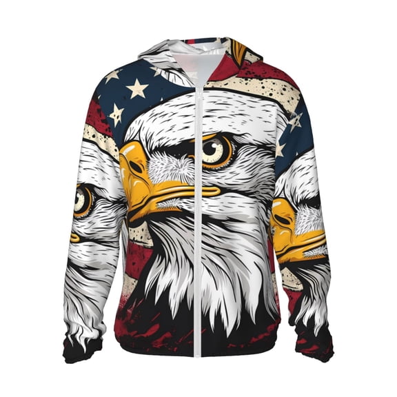 Kdxio American Bald Eagle Print Women Men Sun Protection UPF 50+ Jackets Zip Up Long Sleeve Hoodie Hiking Lightweight with Pockets