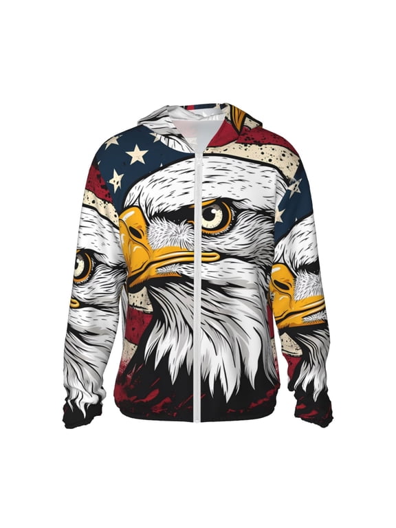 American Bald Eagle Print Women Men Sun Protection UPF 50+ Jackets Zip Up Long Sleeve Hoodie Hiking Lightweight with Pockets