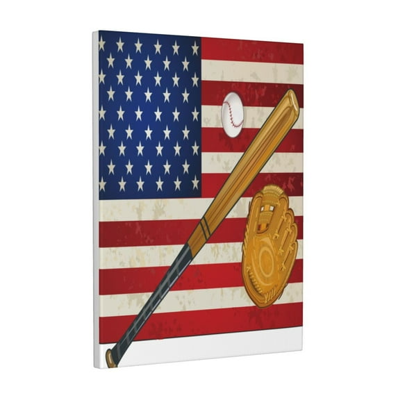 Kdxio American Flag And Baseball Pattern Canvas Wall Art 12x16 Inches - Waterproof HD Print Solid Wood Frame for Living Room & Bathroom,Vertical