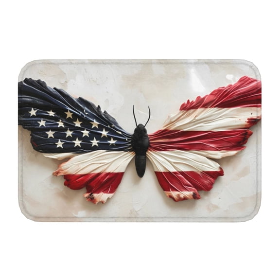 Kdxio American Flag Butterfly Wall,16" x 24", Non-Slip Front Door Mats,Outdoor Welcome Mat Washable