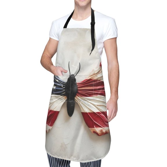 Kdxio American Flag Butterfly Wall Apron with Pockets Adjustable Kitchen Aprons for Men Women Waterproof Aprons for Cooking,Drawing,Crafting, Baking Household Cleaning