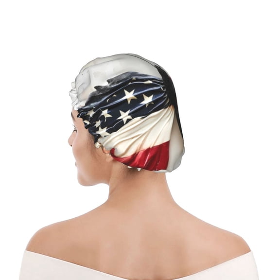 Kdxio American Flag Butterfly Wall Print Shower Cap for Women,Elastic and Reusable,Double Waterproof Layers Bathing Hat
