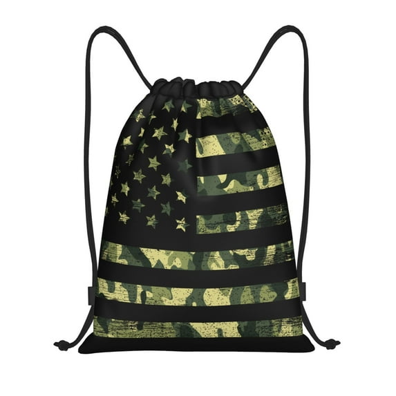Kdxio American Flag Camo Print Drawstring Backpack Bag,Waterproof Draw String Back Sack, Gym Drawstring Bags Swim Bag For Unisex