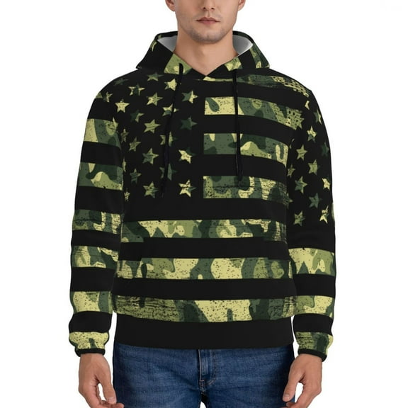 Kdxio American Flag Camo Print Mens Casual Hooded Collar Drawstring Hoodies Pullover Sweatshirts Casual Long Sleeve Shirts-Medium
