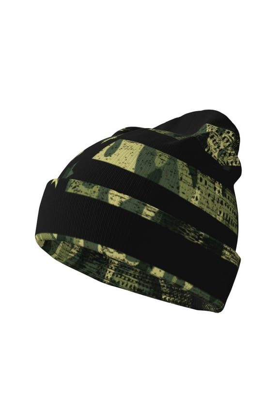 American Flag Camo Winter Beanie for Men Women Beanie Knit Hat Cuffed Cap Beanie Knit Chunky Snow Cap