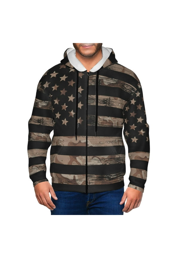 American Flag with Desert Camouflage Print Men Hoodies Casual Hoodies for Men with Zip Pockets Full Zip Long Sleeve Sweatshirt Sports Hooded Jacket-Large