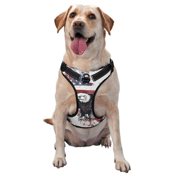 Kdxio American Flag Eagle Art Print No Pull Dog Harness Adjustable Reflective Oxford Easy Control Medium Large Dog Harness for Training and Everyday-Medium