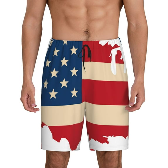 Kdxio American Flag Map Print Mens Sleep Shorts Bottoms Soft Comfy Pajama Wear Pants with Drawstring Pockets
