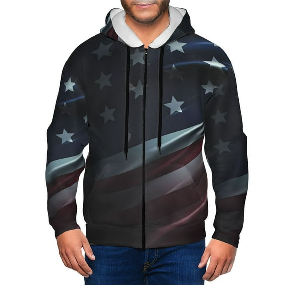 Kdxio American Flag Waving Print Print Men Hoodies Casual Hoodies for Men with Zip Pockets Full Zip Long Sleeve Sweatshirt Sports Hooded Jacket-XX-Large