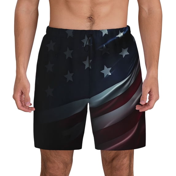 Kdxio American Flag Waving Print Print Men's Swim Trunks with Compression Liner 7 Inch Inseam Quick Dry Swim Shorts