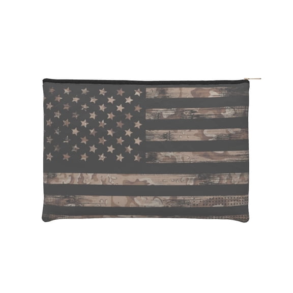 Kdxio American Flag with Desert Camouflage Makeup Bag Toiletry Bag Canvas Makeup Bags Zipper Cosmetic Pouch Travel Cosmetic Pouch for Women Gifts