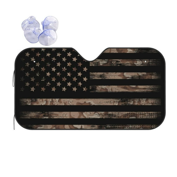 Kdxio American Flag with Desert Camouflage Print Front Windshield Sun Shade,Folding Auto Sunshade for Car Truck SUV-Medium