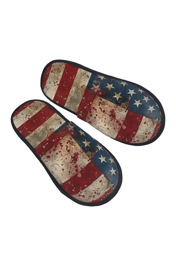 American Flag1 Pattern Slippers for Women Memory Foam Fuzzy House Slippers Bedroom Non-slip Warm Womens Slippers