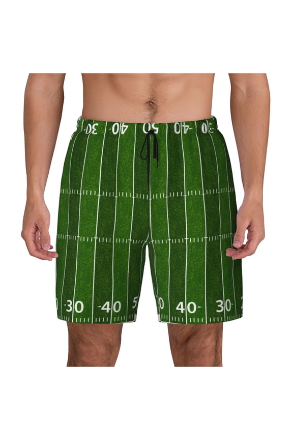 American Football Field Print Men's Swim Trunks with Compression Liner 7 Inch Inseam Quick Dry Swim Shorts
