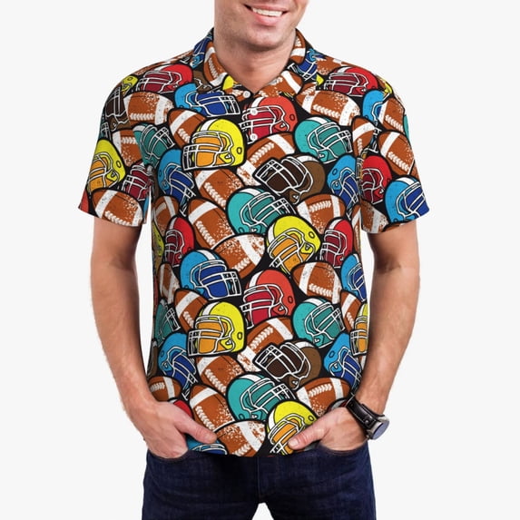 Kdxio American Football Print Men's Short Sleeve Polo Shirt,Midweight Men's Shirt