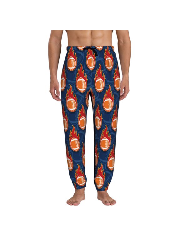 American Football and Fire Flames Pattern Joggers,Sweatpants for Men with Pockets-Large