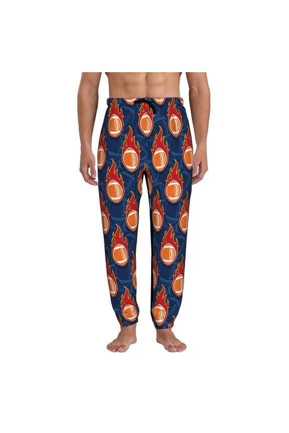 American Football and Fire Flames Pattern Joggers,Sweatpants for Men with Pockets-XX-Large