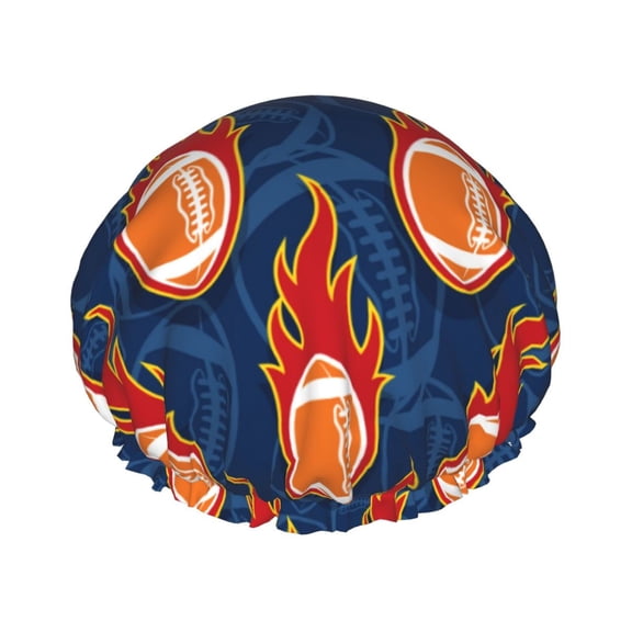 Kdxio American Football and Fire Flames Print Shower Cap for Women,Elastic and Reusable,Double Waterproof Layers Bathing Hat
