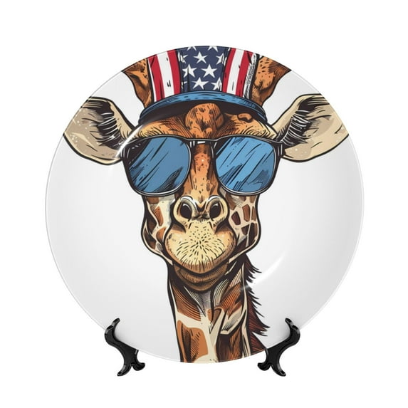 Kdxio American Giraffe Style Bone China Decorative Plate Ceramic Decorative Plate for Home Office Wall Stand Decorative Plates for Home Bedroom-7in