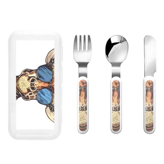 Kdxio American Giraffe Style Toddler Utensils Set - Kids Silverware Set, Set Kids Utensils Set with Case for Preschooler Children