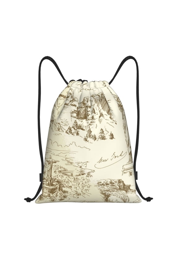 American Monuments Print Drawstring Backpack Bag,Waterproof Draw String Back Sack, Gym Drawstring Bags Swim Bag For Unisex