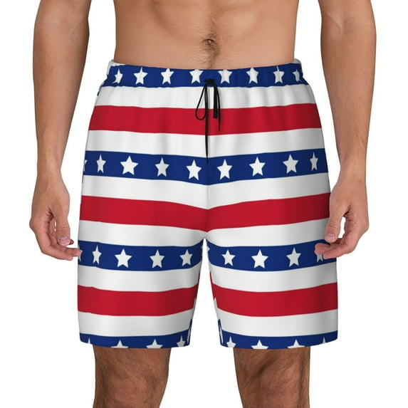 Kdxio American Patriotic Stars And Stripes Print Men'S Swim Trunks With Compression Liner 7 Inch Inseam Quick Dry Swim Shorts