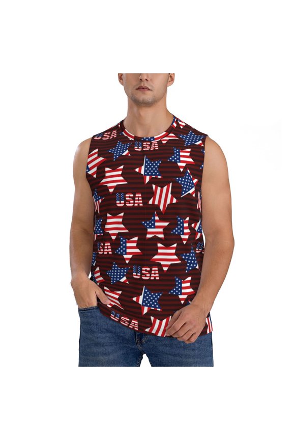 American Stars1 for Men's Muscle T-shirt,Sleeveless for Workout Running Athletic Gym Lounge Casual
