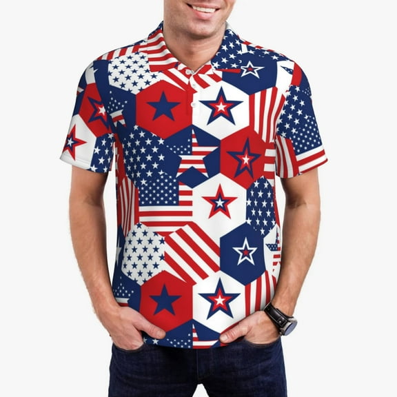 Kdxio American Stars2 Print Men's Short Sleeve Polo Shirt,Midweight Men's Shirt
