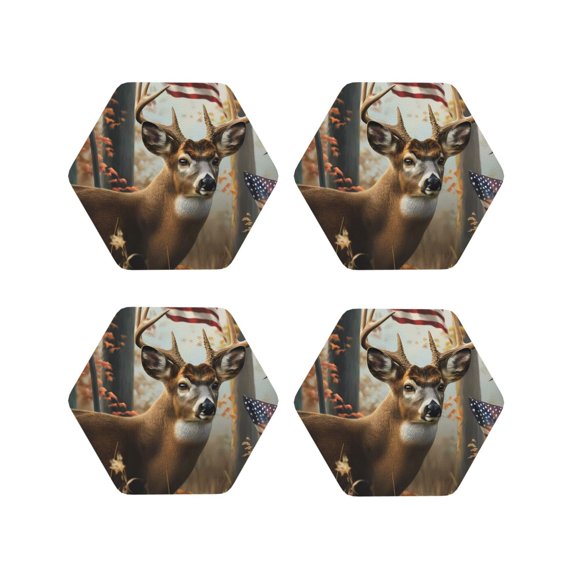 Kdxio American Wildlife Deer Forest Funny Coasters,4 Pcs Leather Coasters,Housewarming Gifts,Protect Furniture from Water Marks Scratch and Damage
