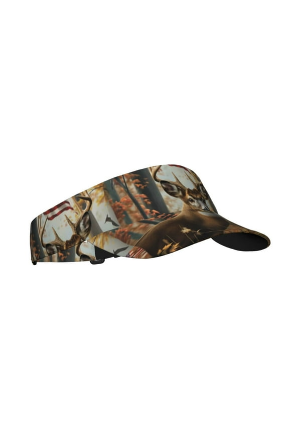 American Wildlife Deer Forest Print Sun Visor Hat Golf Visor Adjustable Velcro Outdoor Sports Cap for Men Women