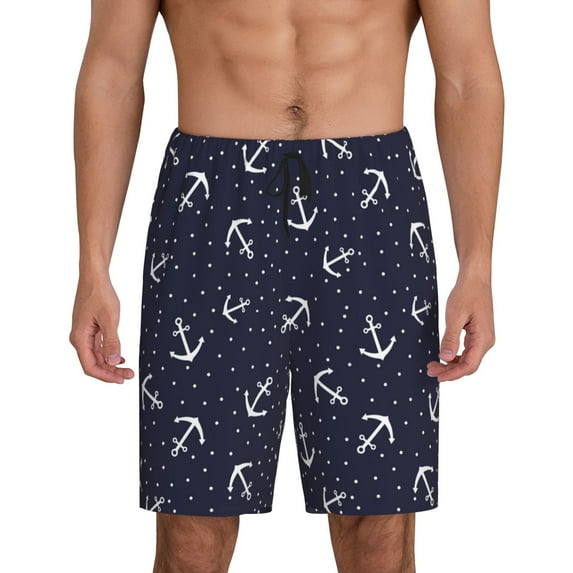 Kdxio Anchor Print Mens Sleep Shorts Bottoms Soft Comfy Pajama Wear Pants with Drawstring Pockets