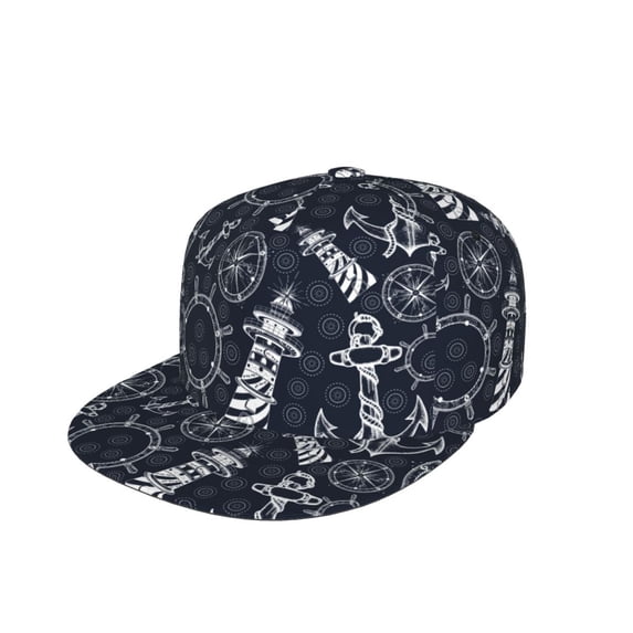 Kdxio Anchor and Lighthouse Print Snapback Hat for Men Women,Adjustable Baseball Cap