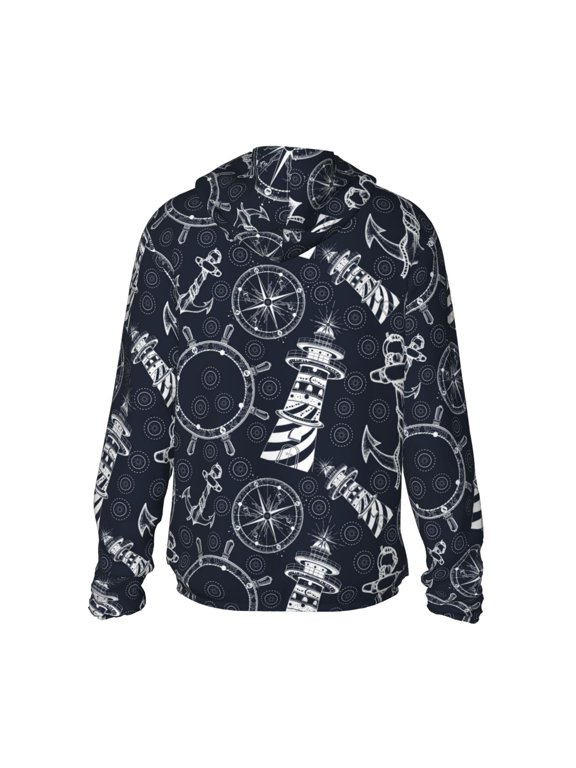 Anchor and Lighthouse Print Women Men Sun Protection UPF 50+ Jackets Zip Up Long Sleeve Hoodie Hiking Lightweight with Pockets