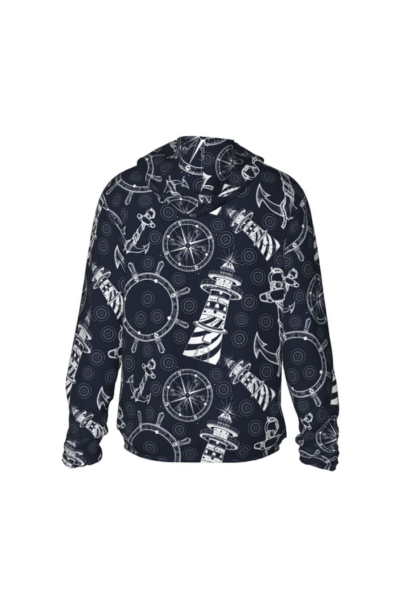 Anchor and Lighthouse Print Women Men Sun Protection UPF 50+ Jackets Zip Up Long Sleeve Hoodie Hiking Lightweight with Pockets