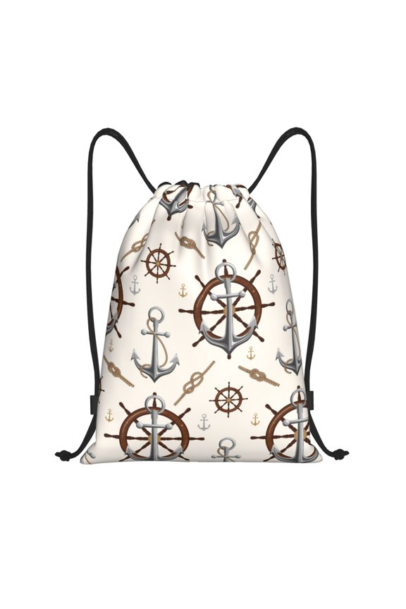 Anchor with Rope Print Drawstring Backpack Bag,Waterproof Draw String Back Sack, Gym Drawstring Bags Swim Bag For Unisex