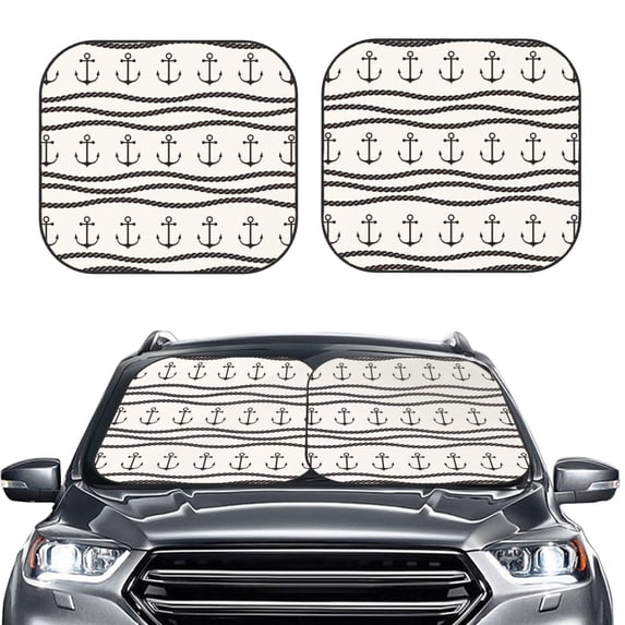 Kdxio Anchors And Ropes Print 2-Piece Sun Shade Front Windshield - Foldable Car Front Window Sunshades For Most Sedans Suv Truck