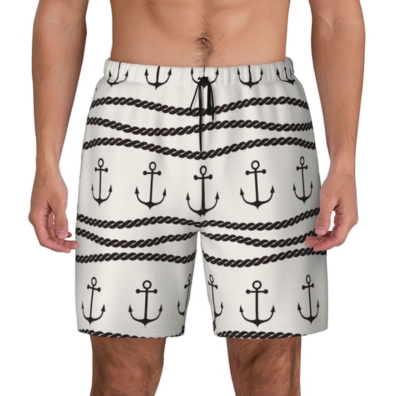 Kdxio Anchors And Ropes Print Men'S Swim Trunks With Compression Liner 7 Inch Inseam Quick Dry Swim Shorts