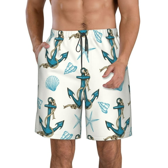 Kdxio Anchors And Shells Pattern Mens Casual Shorts - Drawstring Summer Beach Sports Shorts for Men