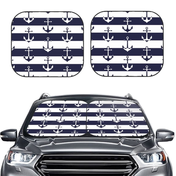 Kdxio Anchors Print 2-Piece Sun Shade Front Windshield - Foldable Car Front Window Sunshades For Most Sedans Suv Truck