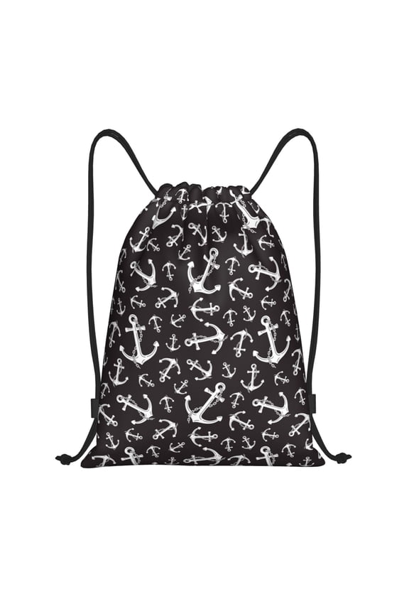 Anchors Print Drawstring Backpack Bag,Waterproof Draw String Back Sack, Gym Drawstring Bags Swim Bag For Unisex