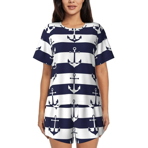 Kdxio Anchors Print Pajamas Sets for Women Short-Sleeved Pjs with Lounge Shorts Two Piece Sleepwear S-4XL