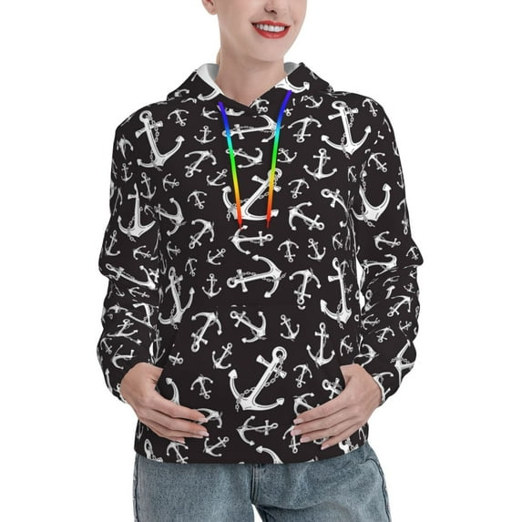 Kdxio Anchors Print Womens Oversized Hoodies Sweatshirts Hooded Pullover Tops Sweaters Casual-Medium