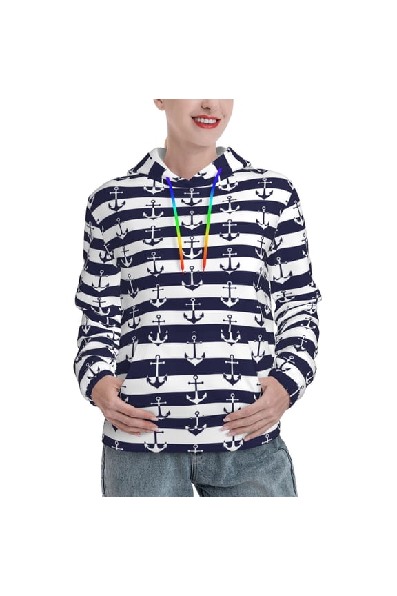 Anchors Print Womens Oversized Hoodies Sweatshirts Hooded Pullover Tops Sweaters Casual-XX-Large