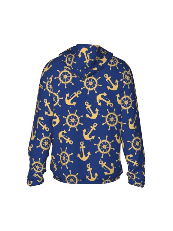 Anchors and Nautical Print Women Men Sun Protection UPF 50+ Jackets Zip Up Long Sleeve Hoodie Hiking Lightweight with Pockets