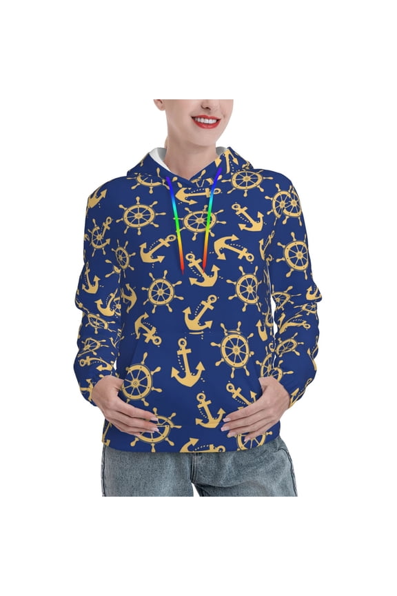 Anchors and Nautical Print Womens Oversized Hoodies Sweatshirts Hooded Pullover Tops Sweaters Casual-Medium