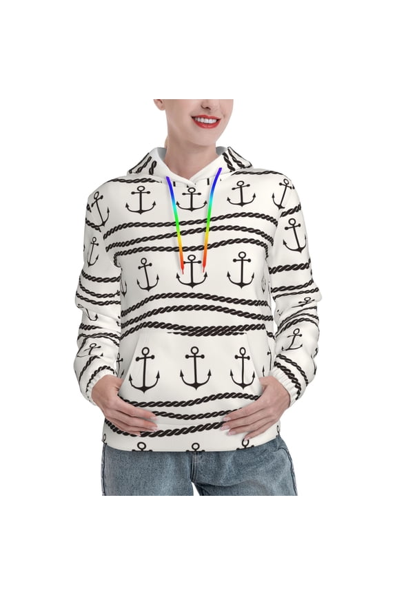 Anchors and Ropes Print Womens Oversized Hoodies Sweatshirts Hooded Pullover Tops Sweaters Casual-Large