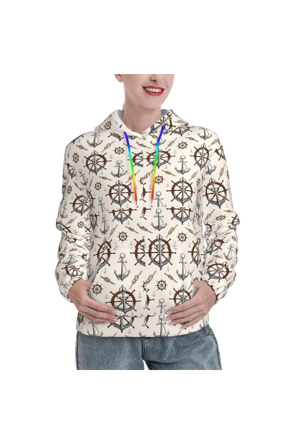 Anchors with Rope Print Womens Oversized Hoodies Sweatshirts Hooded Pullover Tops Sweaters Casual-Large